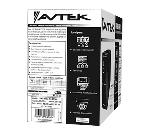 UPS O FUENTE DE PODER AVTEK ININTERRUMPIDA CON REGULADOR DE VOLTAJE 1500VA. UPS-PRO-1.5-6T508. #Avtek #Regulador #Proteccion #Proyectos