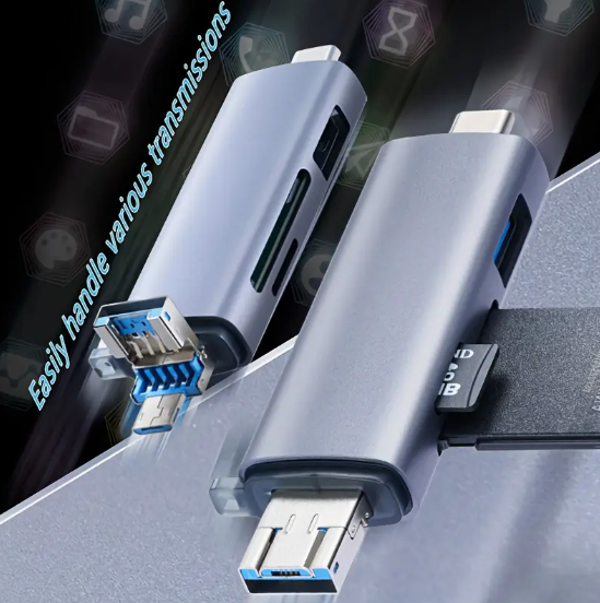 LECTOR DE TARJETAS UNIVERSAL OTG DE ALTA VELOCIDAD 5-1 PARA COMPUTADORA, ANDROIS, TELEFONO MOVIL / TIPO C / CAMARA MULTIUSOS Y UNIDAD FLASH USB