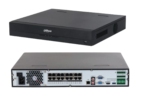 NVR DAHUA DE 16CH. POE IP. HASTA 8MP. 4K WIZSENSE/ CON IA/ at/ 4 BAHIAS PARA DISCO DUROS/ 1 CANAL DE RECONOCIMIENTO FACIAL POR NVR/ 4CH. CON SMD PLUS/ SOPORTA CÁMARAS CON IA/ 10 BASES DE DATOS DE ROSTROS.