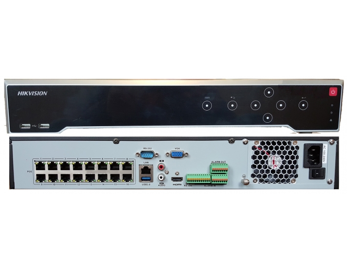 NVR DE 16 CH. IP. 8MP. (4K) / 16 PUERTOS POE / 4 BAHÍAS HDD / SWITCH POE 300 MTS / HDMI EN 4K.