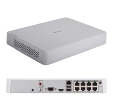 NVR DE 8 CANALES 4 MP. HIKVISION.(COMPATIBLE CON CÁMARAS ACUSENSE) / 8 CANALES IP. / 8 PUERTOS POE / 1 BAHÍA DE DISCO DURO / SALIDA DE VÍDEO FULL HD.