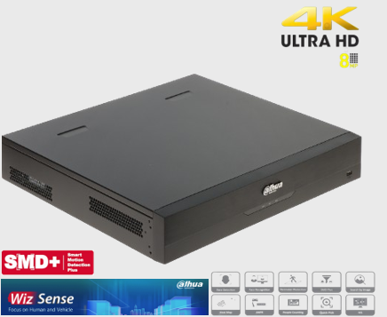 NVR DE 16CH. POE IP. HASTA 8MP. 4K WIZSENSE CON IA DAHUA/ at/ 4 BAHIAS PARA DISCO DUROS/ 1 CANAL DE RECONOCIMIENTO FACIAL POR NVR/ 4CH. CON SMD PLUS/ SOPORTA CÁMARAS CON IA/ 10 BASES DE DATOS DE ROSTROS #LoNuevo.