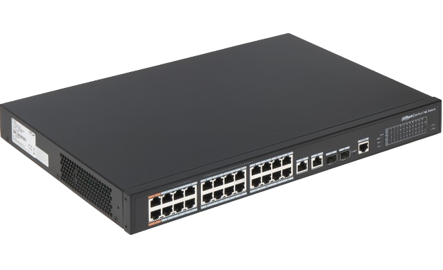 SWITCH ADMINISTRABLE DE 24 PUERTOS POE DAHUA/ 240 WATTS TOTALES/ INTERFAZ WEB/ PUERTO 1 Y 2 SOPORTAN 90 WATTS/ 2 PUERTOS SFP/ 2 PUERTOS UPLINK/ POE WATCHDOG/ SWITCHING 8.8 Gbps.