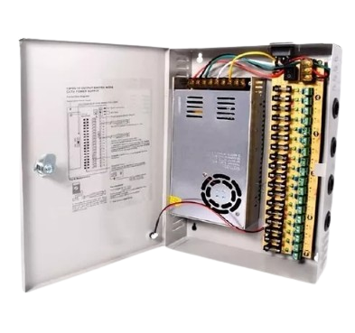 FUENTE DE PODER CENTRALIZADA MARCA MGM CON 18 SALIDAS DE DISTRIBUCIÓN 12V. DC 30A. DISEÑO VERTICAL Y CAJA DEL INTERRUPTOR DE LA FUENTE DE ALIMENTACIÓN DEL CANAL. #MGM #FuenteDePoder #Seguridad #Proyectos