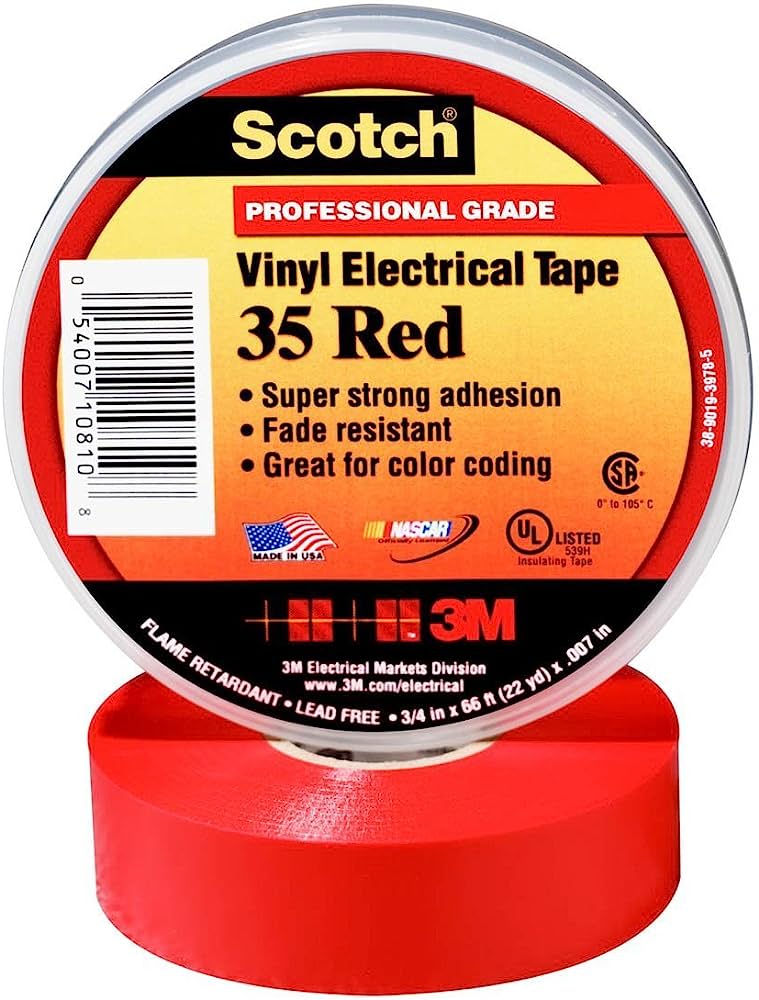 CINTA DE VINILO ELÉCTRICA DE CODIFICACIÓN DE COLOR, 3/4 PULGADAS X66 PIES,(22 YD) COLOR ROJO