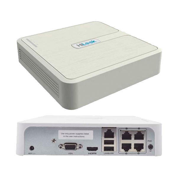 NVR HILOOK 4 CH | SE PUEDEN CONECTAR CAMARAS IP | PLUG & PLAY CON 4 INTERFACES POWER-OVER-ETHERNET (POE) | SOPORTA DECODIFICACIÓN H.264+/H.264 VÍDEO MÚLTIPLE / 1080P